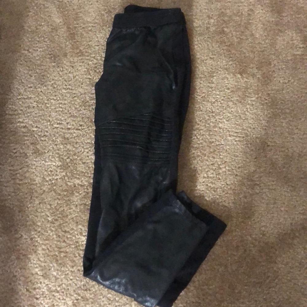black leather pants with stripe texture